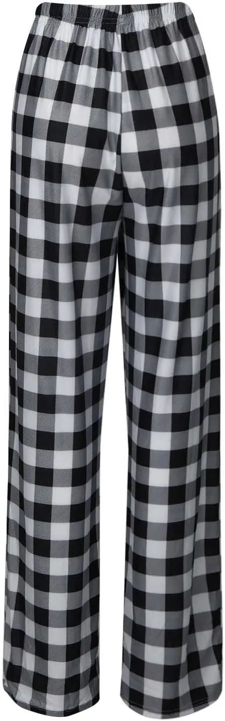 Womens Pajama Pants Checkered Comfy Plus Size Bottoms Sleep Pants Wide Leg Family Cozy Pjs Fleece Unisex