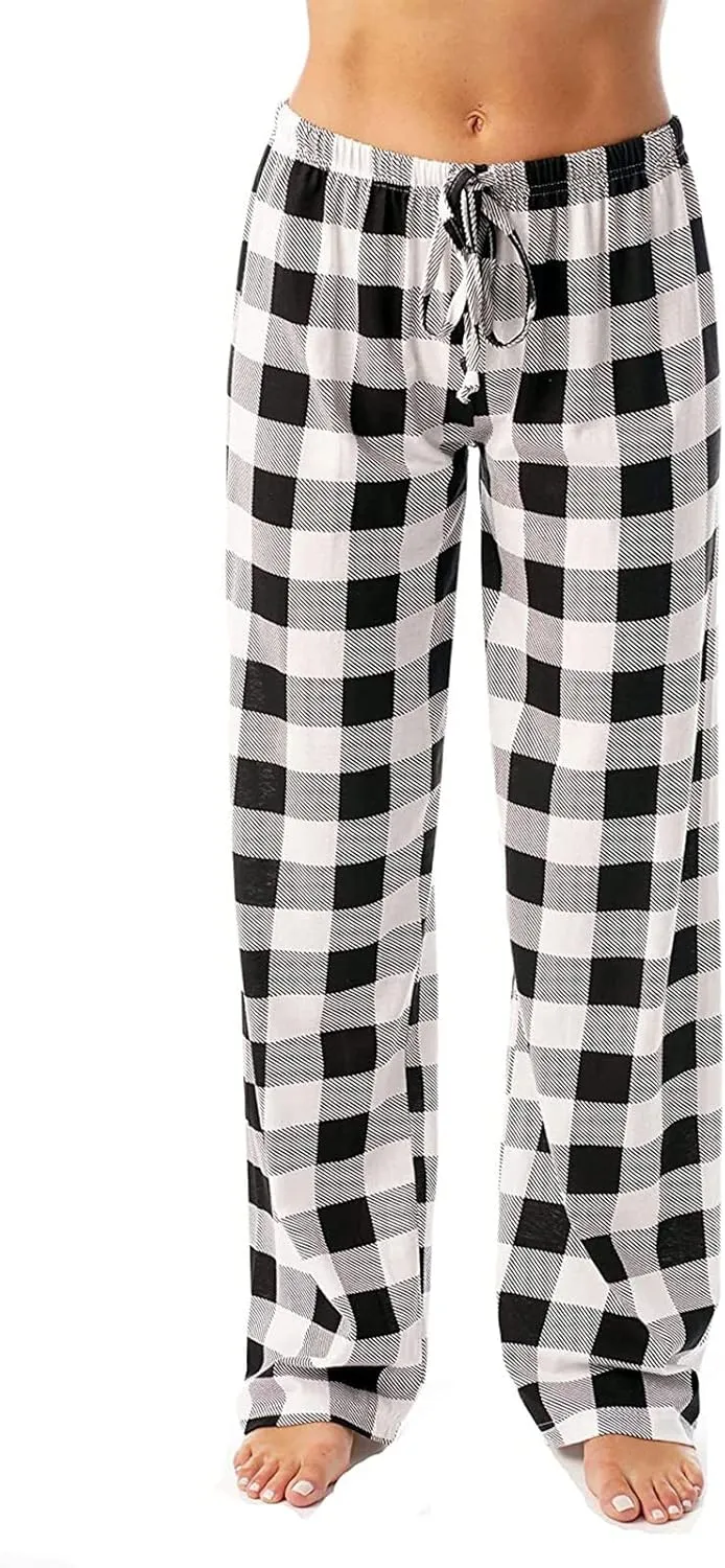 Womens Pajama Pants Checkered Comfy Plus Size Bottoms Sleep Pants Wide Leg Family Cozy Pjs Fleece Unisex