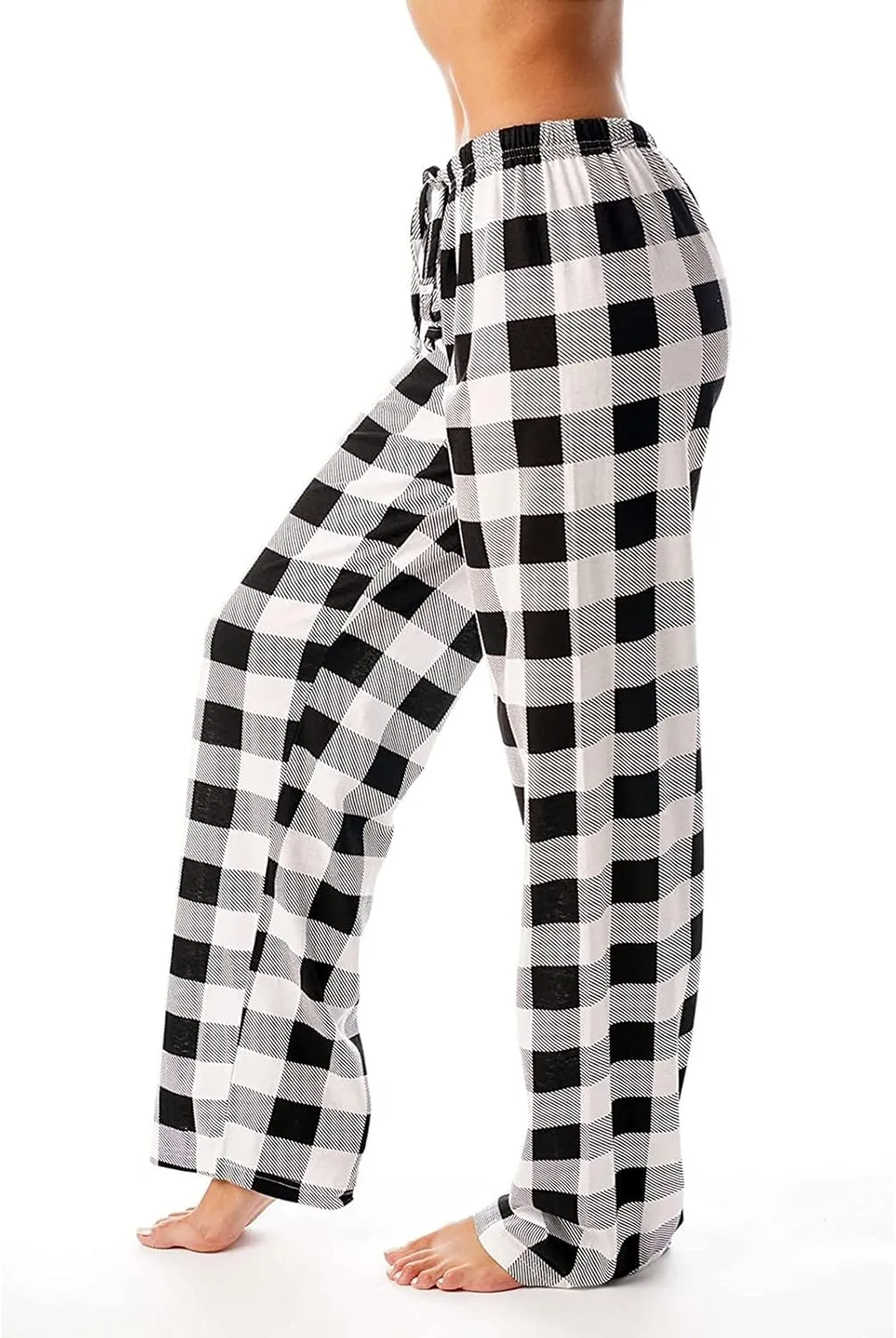 Womens Pajama Pants Checkered Comfy Plus Size Bottoms Sleep Pants Wide Leg Family Cozy Pjs Fleece Unisex