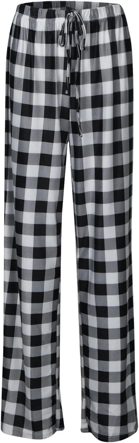 Womens Pajama Pants Checkered Comfy Plus Size Bottoms Sleep Pants Wide Leg Family Cozy Pjs Fleece Unisex