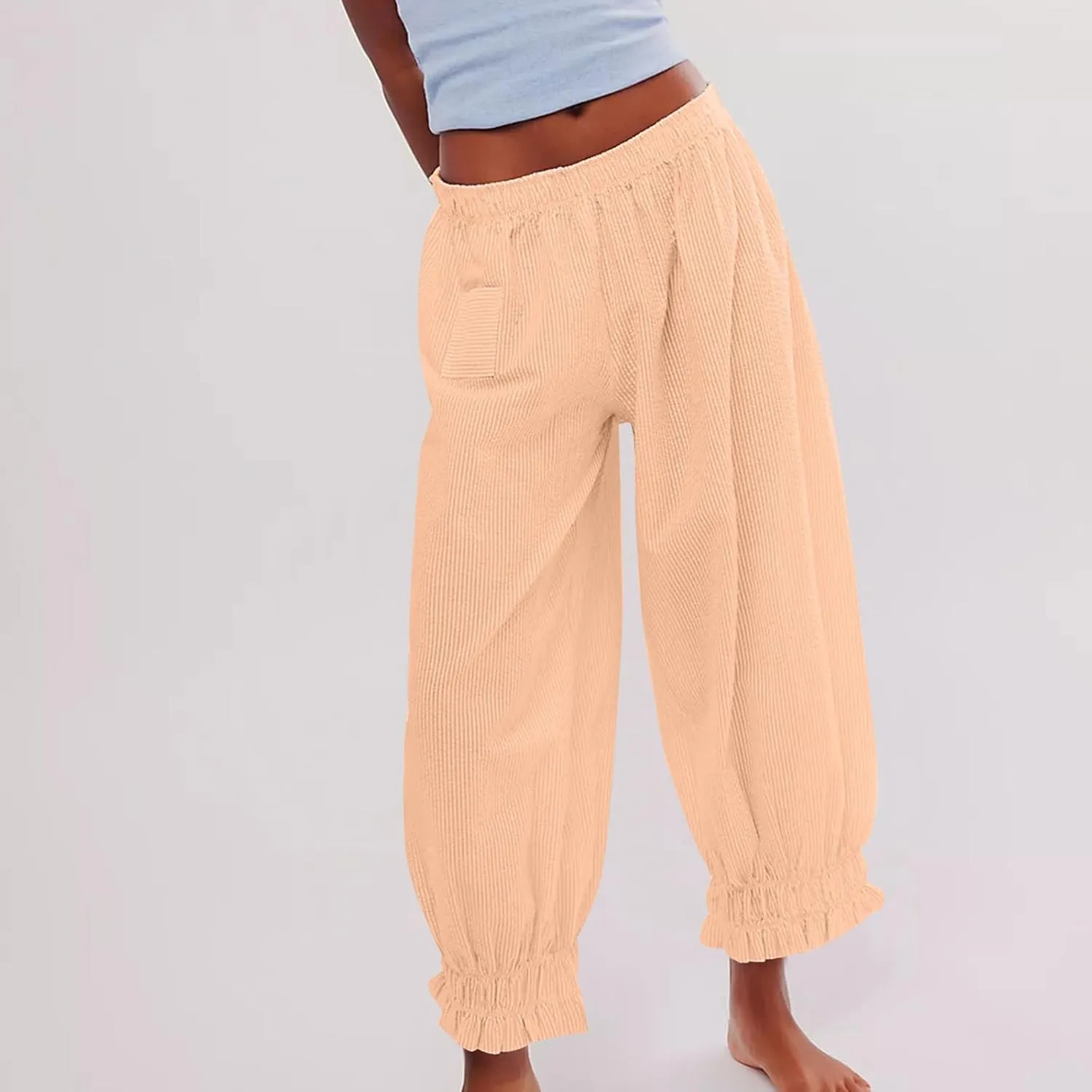 Women's Pajama Pants Loose Elastic Waist Striped Pjs Lounge Cropped Pants Soft Casual Jogger Pants with Pockets
