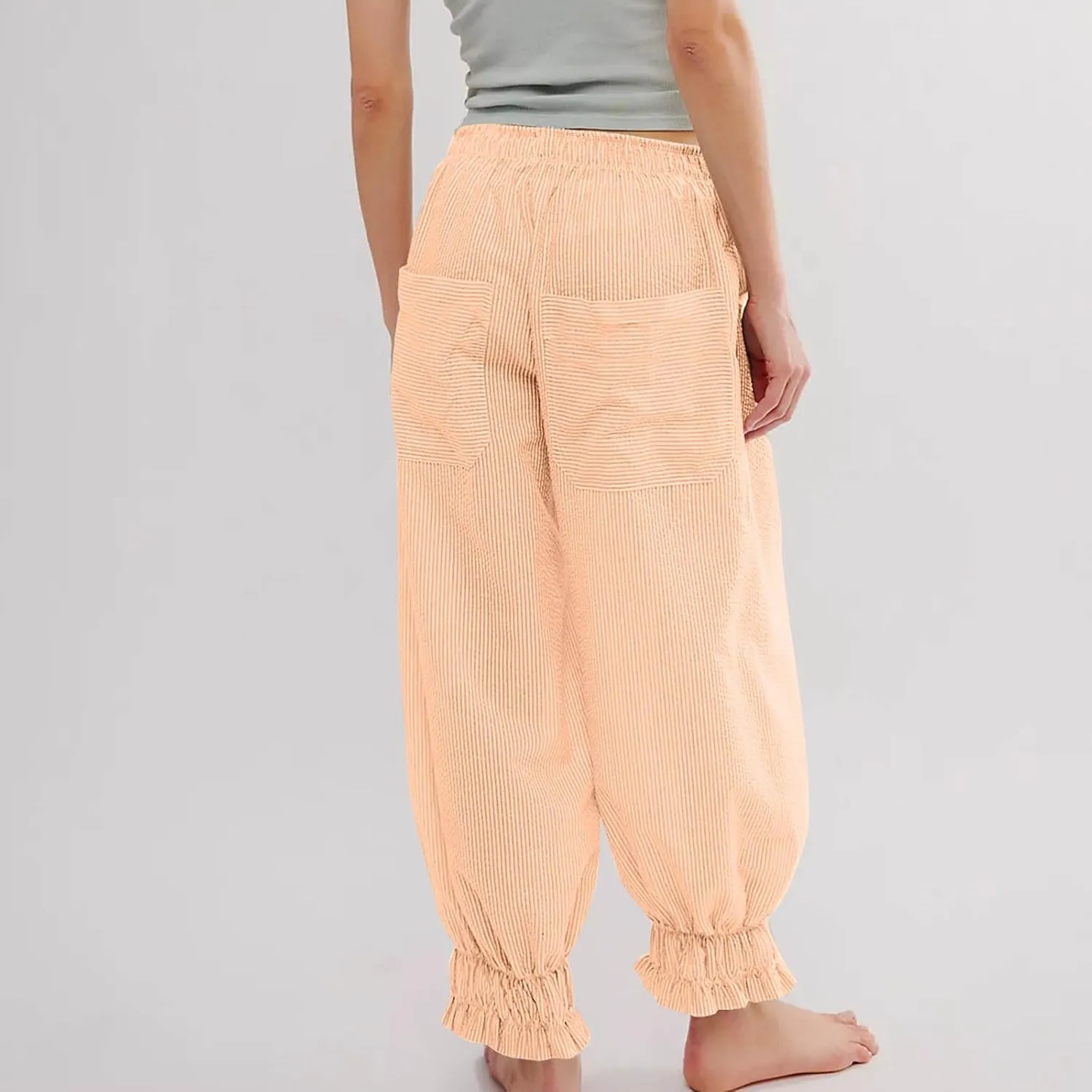 Women's Pajama Pants Loose Elastic Waist Striped Pjs Lounge Cropped Pants Soft Casual Jogger Pants with Pockets
