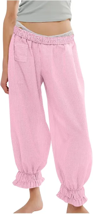 Women's Pajama Pants Loose Elastic Waist Striped Pjs Lounge Cropped Pants Soft Casual Jogger Pants with Pockets