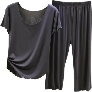 Women's Pajamas Set Short Sleeve Top and Shorts Pants Lightweight Sleepwear Comfy Pjs Lounge Set Summer Loungwear