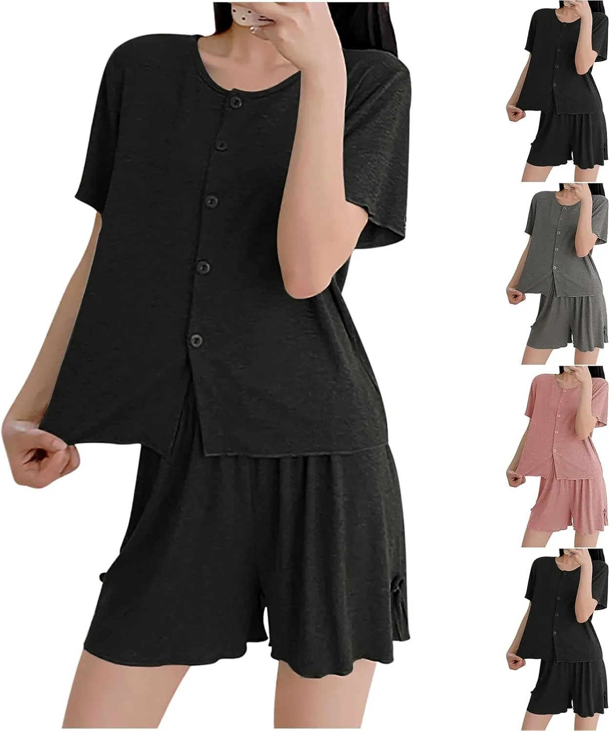Women's Pajamas Set Soft Modal Sleepwear Loose Button Down Short Sleeve Top and Shorts Pjs Summer Loungewear Sets