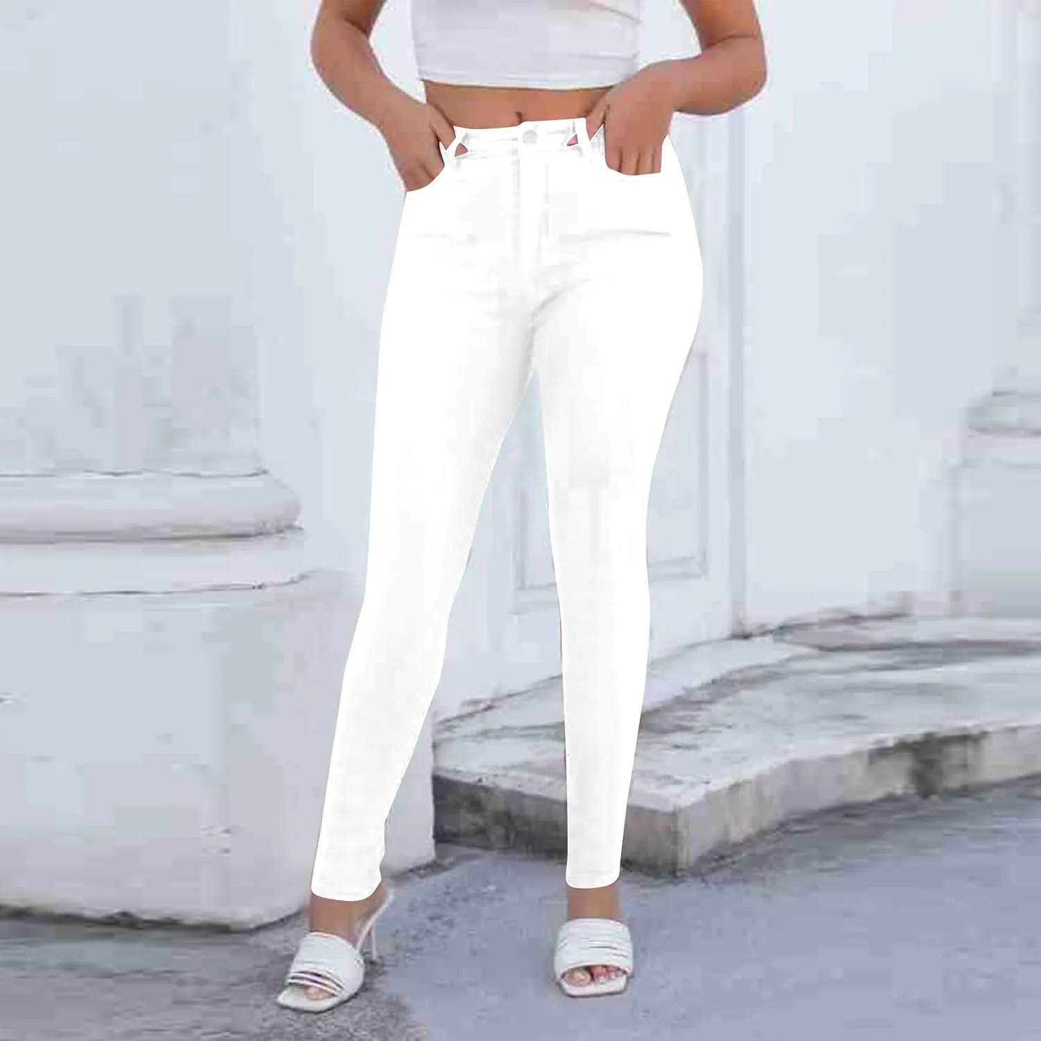 Women's Pants High Waisted Jeans Skinny Stretch Trendy Denim Pants with Pockets, S-2XL