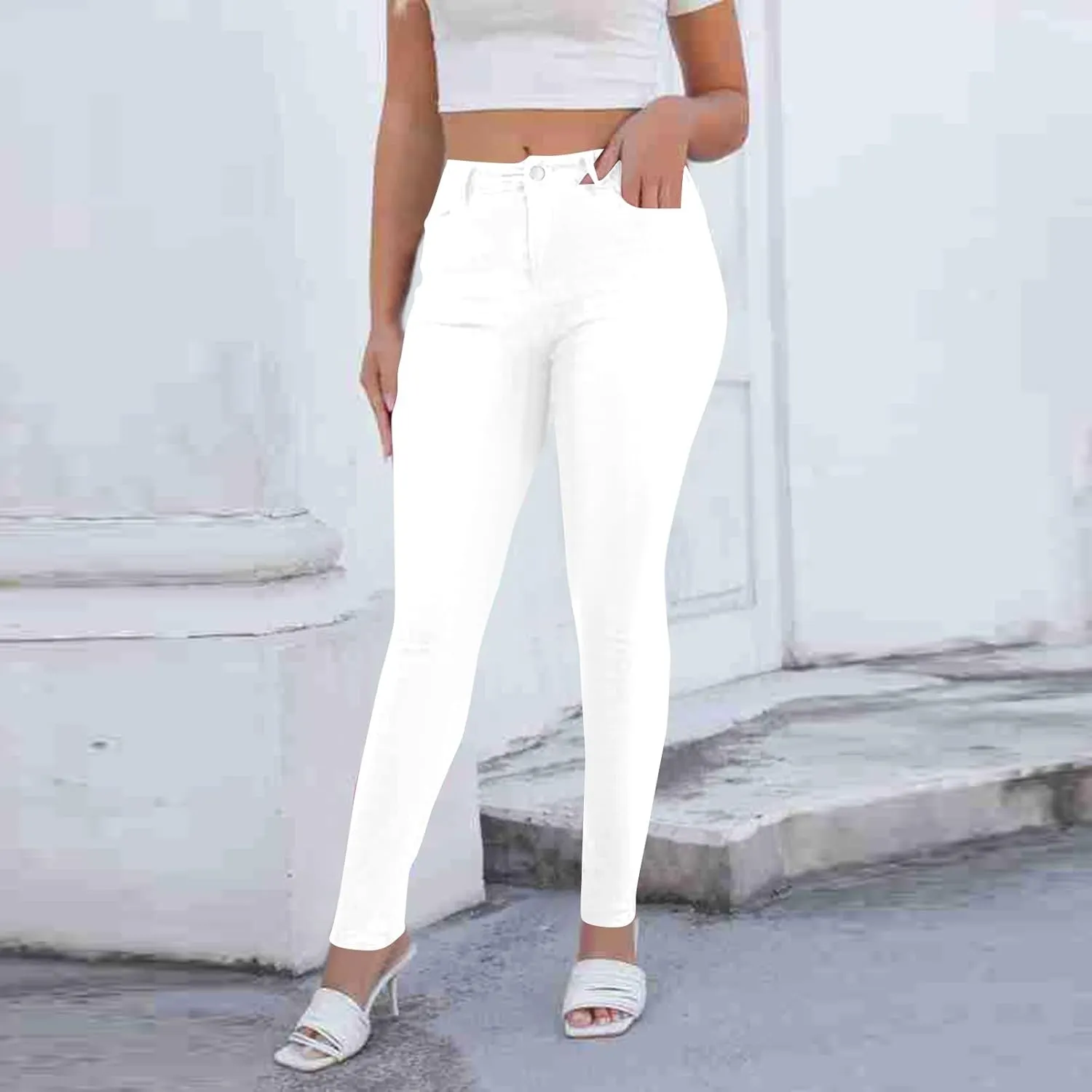 Women's Pants High Waisted Jeans Skinny Stretch Trendy Denim Pants with Pockets, S-2XL
