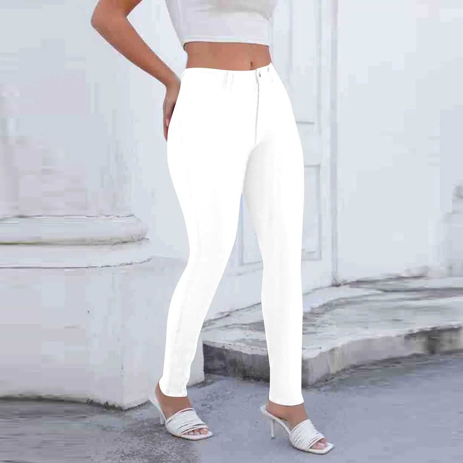 Women's Pants High Waisted Jeans Skinny Stretch Trendy Denim Pants with Pockets, S-2XL