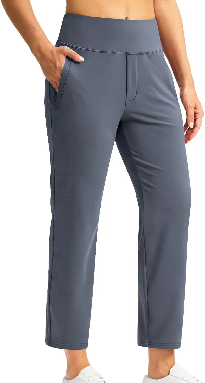 Women's Pants with Pockets 7/8 High Waisted Stretch Ankle Pants Casual Straight Leg Travel Athletic Work Trousers