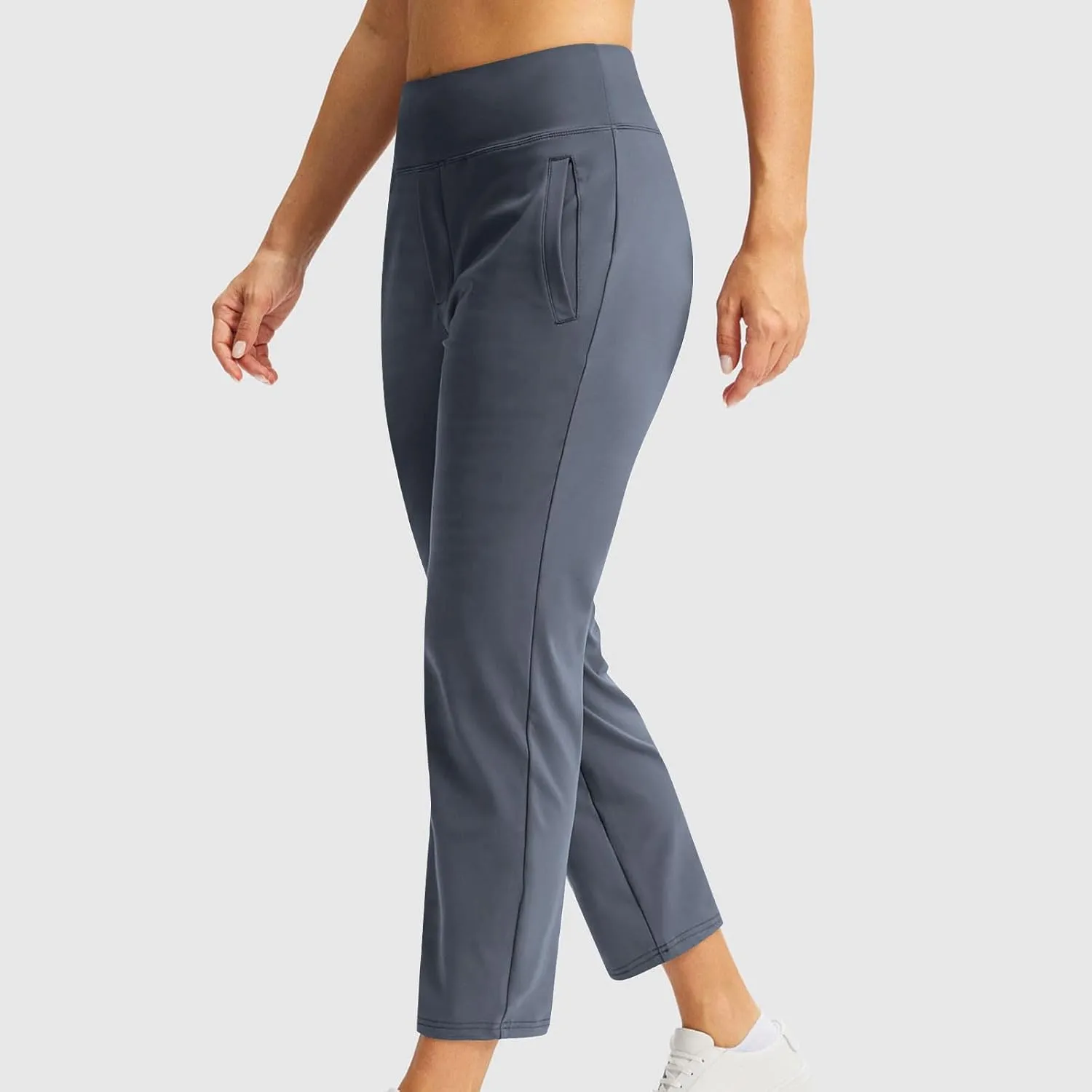 Women's Pants with Pockets 7/8 High Waisted Stretch Ankle Pants Casual Straight Leg Travel Athletic Work Trousers