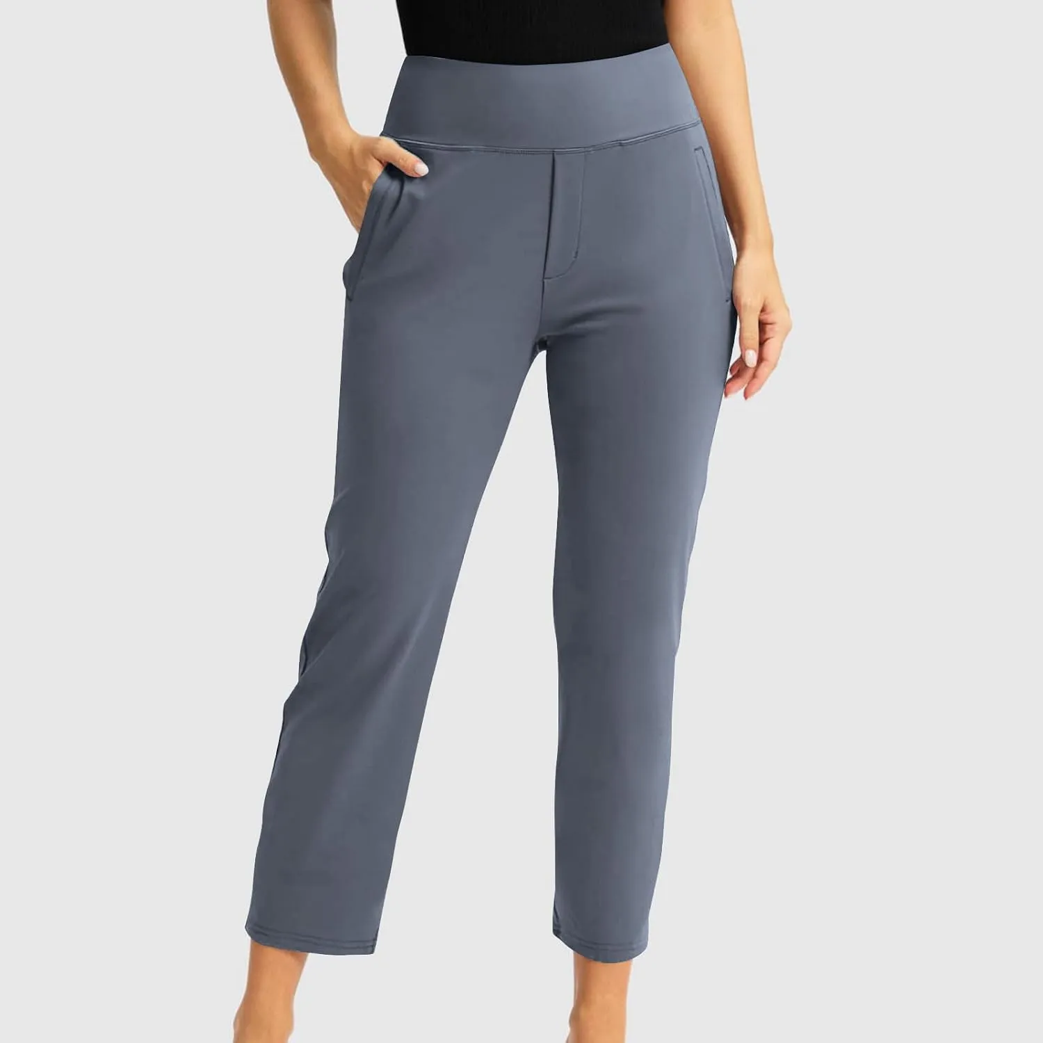 Women's Pants with Pockets 7/8 High Waisted Stretch Ankle Pants Casual Straight Leg Travel Athletic Work Trousers