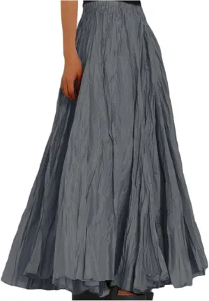 Womens Pleated A-line Maxi Skirt Boho Beach Summer Vacation Long Skirts Elastic High Waist Flowy Casual Long Skirts