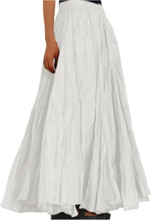 Womens Pleated A-line Maxi Skirt Boho Beach Summer Vacation Long Skirts Elastic High Waist Flowy Casual Long Skirts