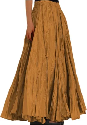 Womens Pleated A-line Maxi Skirt Boho Beach Summer Vacation Long Skirts Elastic High Waist Flowy Casual Long Skirts