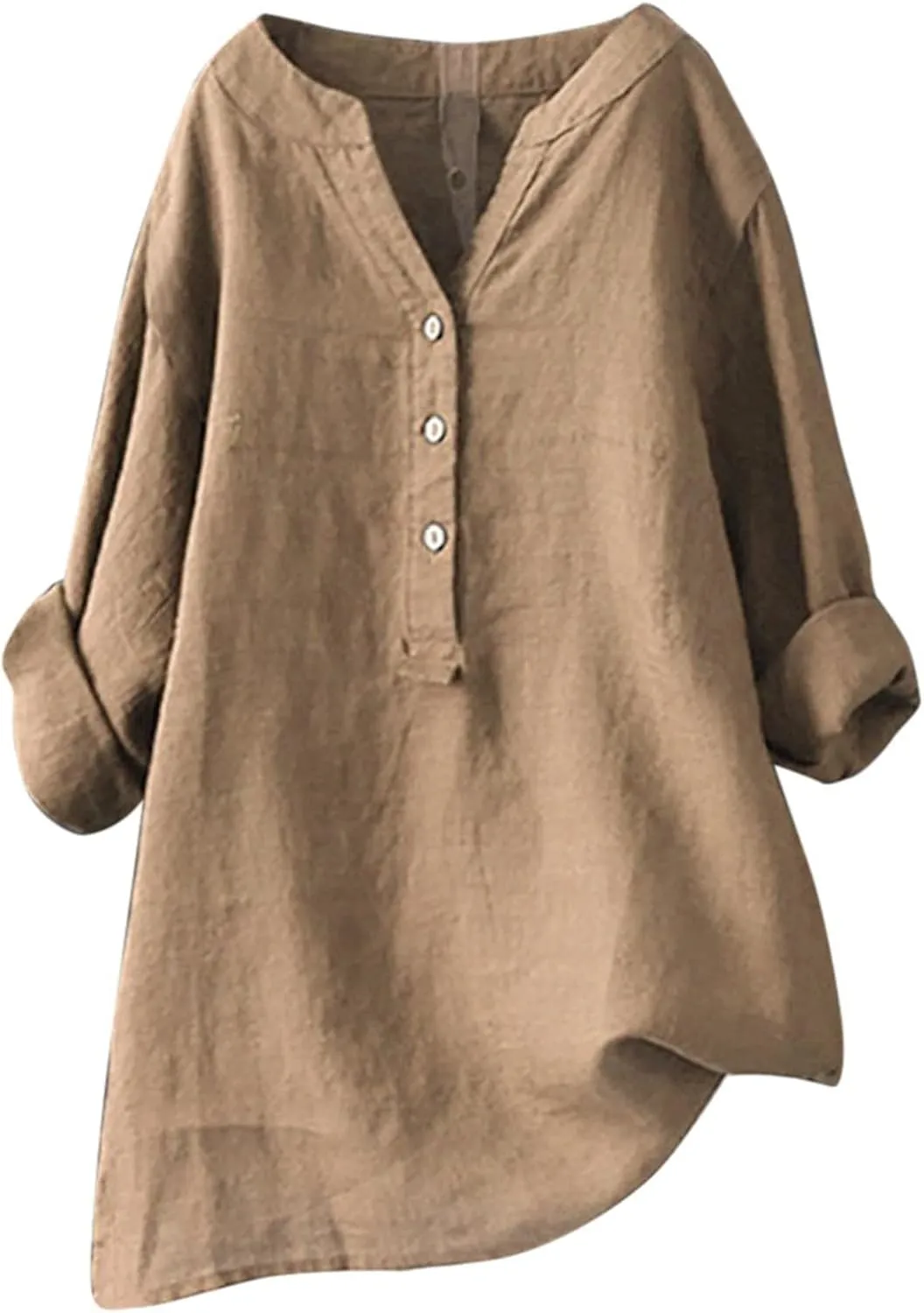 Womens Plus Size Button Down Shirt Trendy Fashion 3/4 Sleeve Crewneck Spaghetti Strap Tunic Top