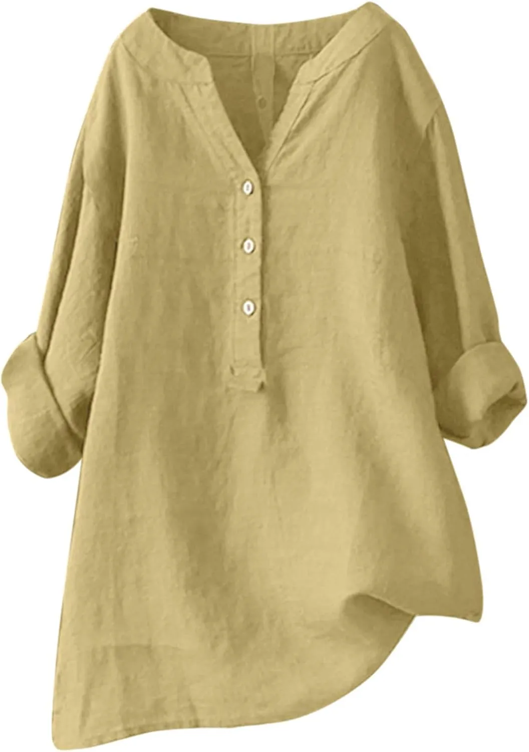 Womens Plus Size Button Down Shirt Trendy Fashion 3/4 Sleeve Crewneck Spaghetti Strap Tunic Top