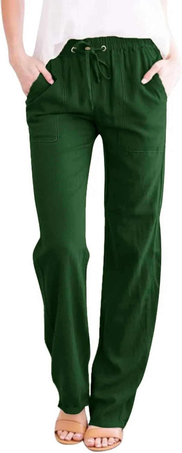 Womens Plus Size Casual Pants Drawstring Elastic Waist Wide Leg Pants Comfy Loose Straight Leg Palazzo Lounge Trouser