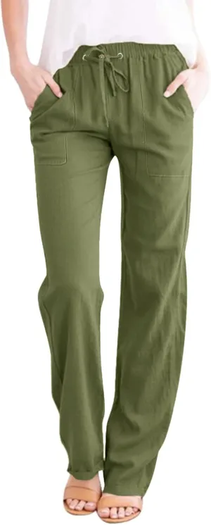 Womens Plus Size Casual Pants Drawstring Elastic Waist Wide Leg Pants Comfy Loose Straight Leg Palazzo Lounge Trouser