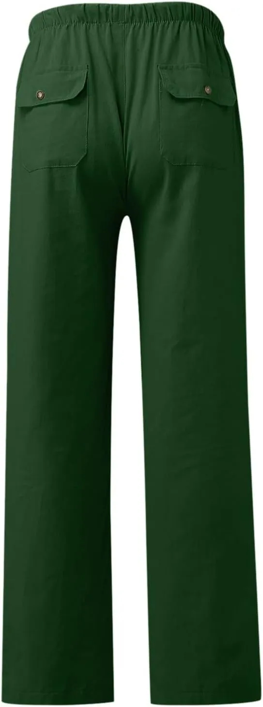 Womens Plus Size Casual Pants Drawstring Elastic Waist Wide Leg Pants Comfy Loose Straight Leg Palazzo Lounge Trouser