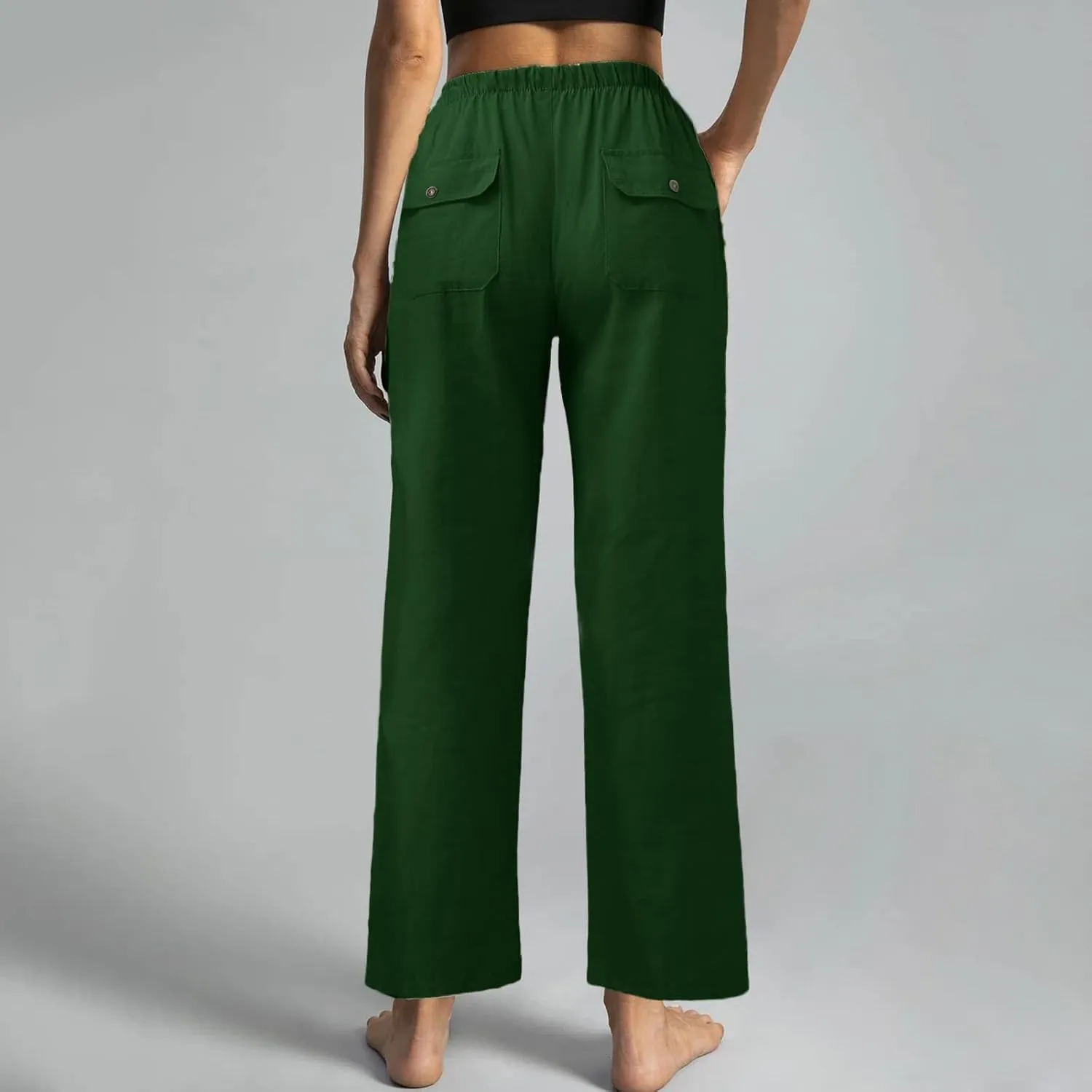 Womens Plus Size Casual Pants Drawstring Elastic Waist Wide Leg Pants Comfy Loose Straight Leg Palazzo Lounge Trouser