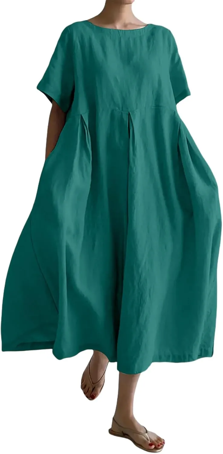 Womens Plus Size Dresses Flowy Maxi Dress Casual Summer Long Dress Loose Fit Ruffle Hem Flowy Japanese Beach Sundress