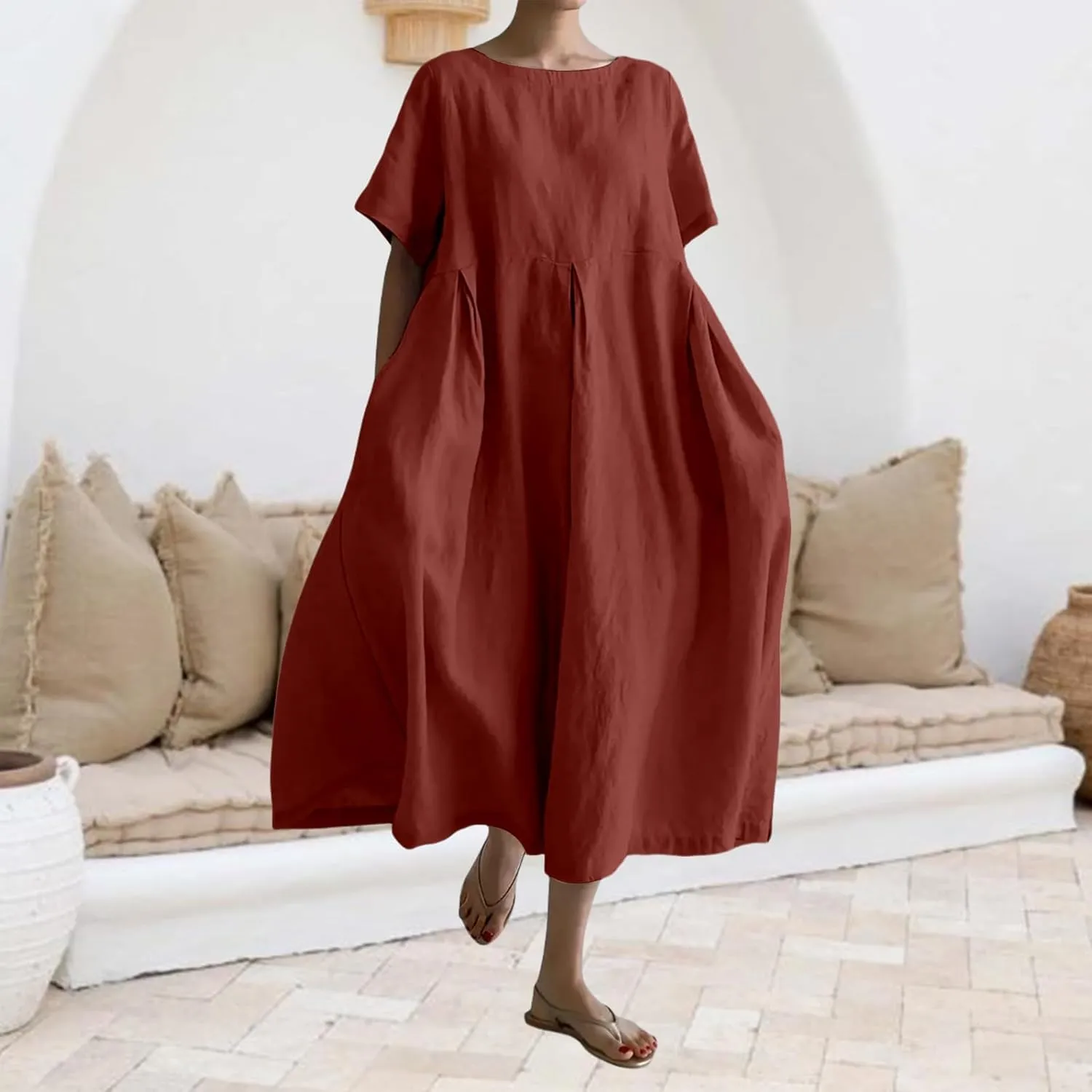 Womens Plus Size Dresses Flowy Maxi Dress Casual Summer Long Dress Loose Fit Ruffle Hem Flowy Japanese Beach Sundress