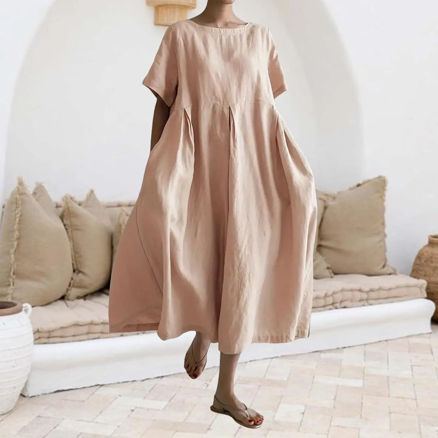 Womens Plus Size Dresses Flowy Maxi Dress Casual Summer Long Dress Loose Fit Ruffle Hem Flowy Japanese Beach Sundress