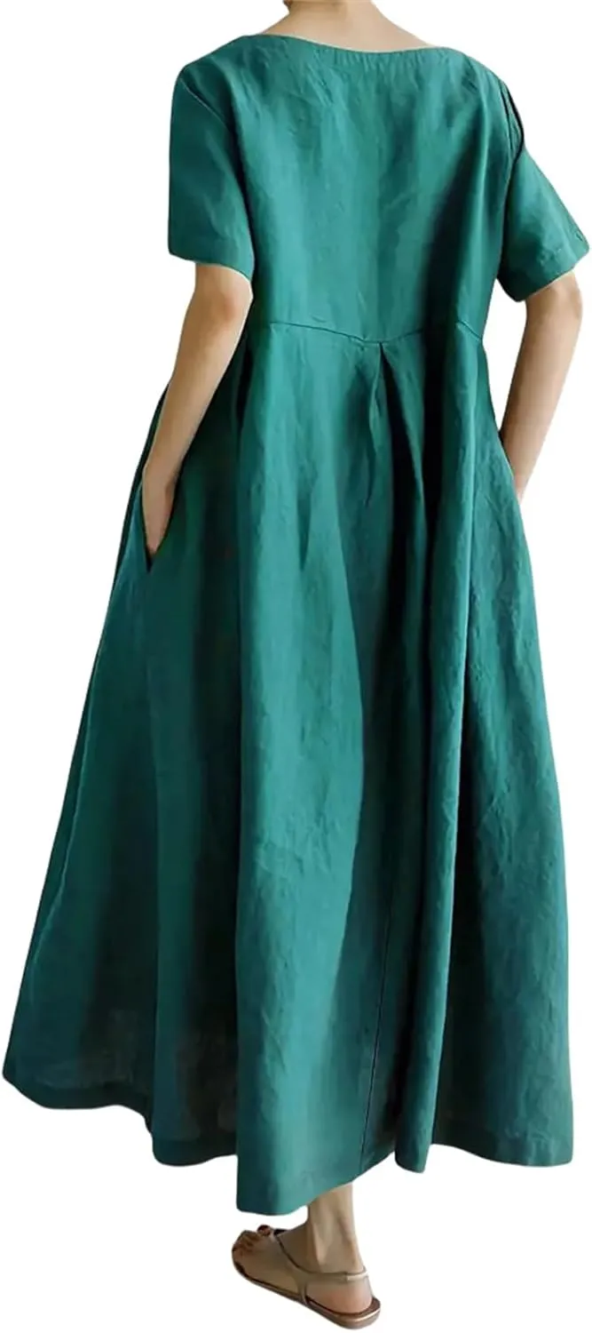 Womens Plus Size Dresses Flowy Maxi Dress Casual Summer Long Dress Loose Fit Ruffle Hem Flowy Japanese Beach Sundress
