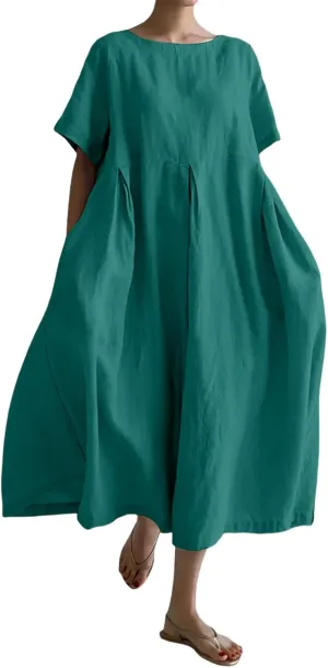 Womens Plus Size Dresses Flowy Maxi Dress Casual Summer Long Dress Loose Fit Ruffle Hem Flowy Japanese Beach Sundress