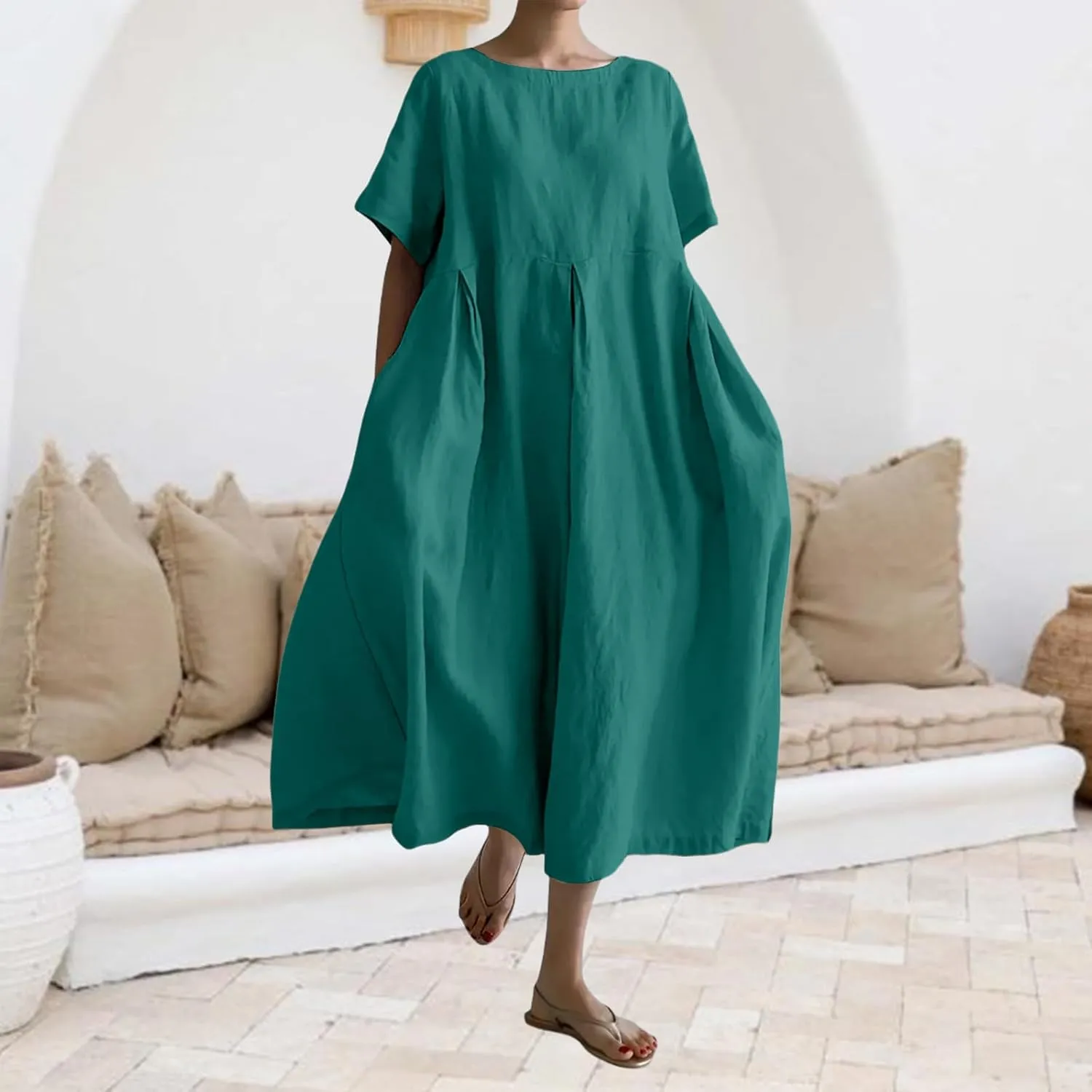 Womens Plus Size Dresses Flowy Maxi Dress Casual Summer Long Dress Loose Fit Ruffle Hem Flowy Japanese Beach Sundress