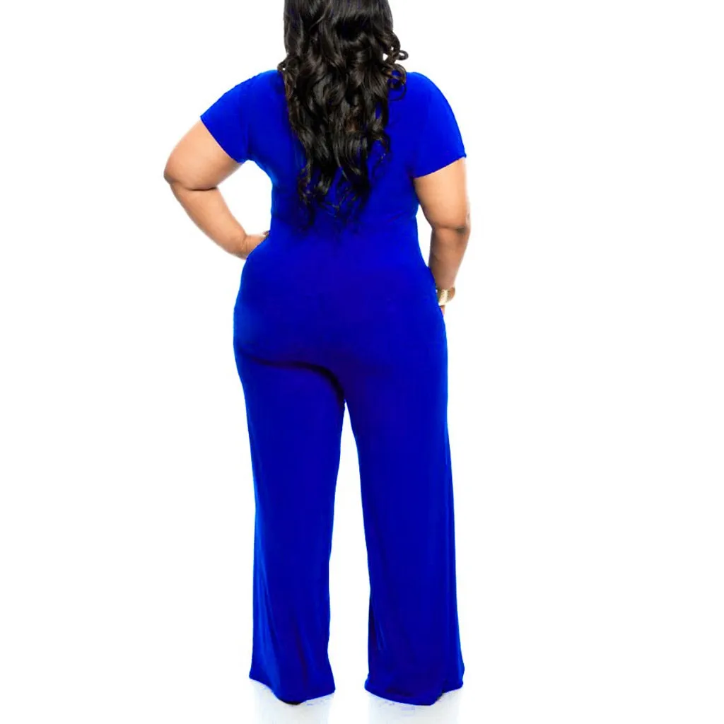 Women's Plus Size jumpsuit summer V-neck Short Sleeves