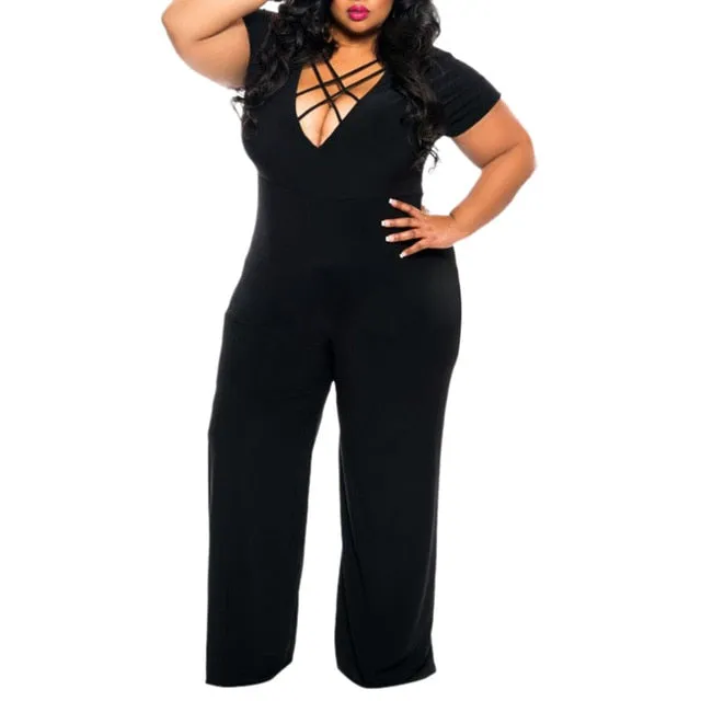 Women's Plus Size jumpsuit summer V-neck Short Sleeves