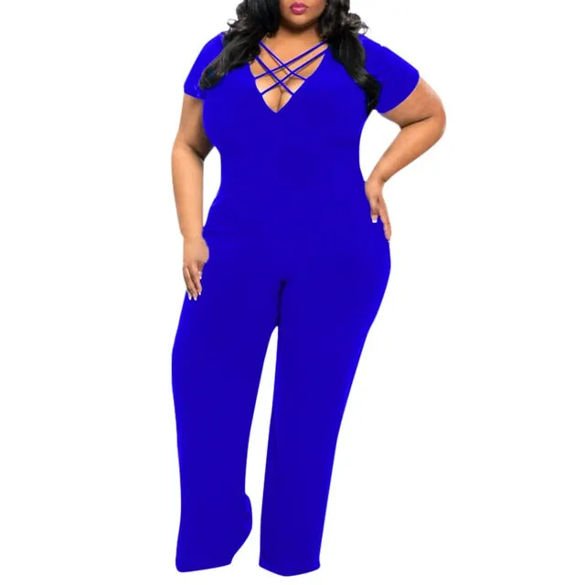 Women's Plus Size jumpsuit summer V-neck Short Sleeves