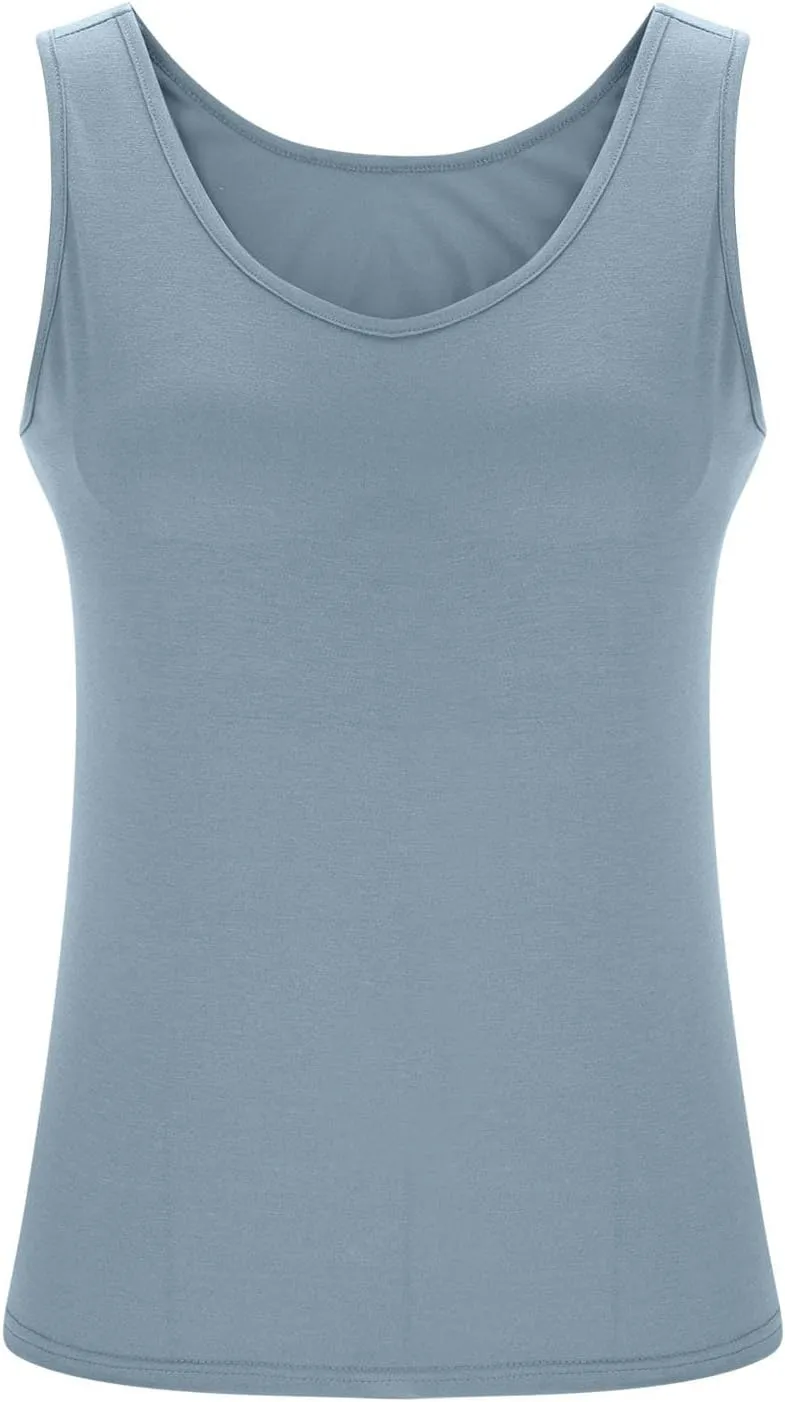 Womens Plus Size Tank Tops with Built in Bra, Padded Camisole Shelf Bra Workout Yoga Shirt Casual Basic Undershirt