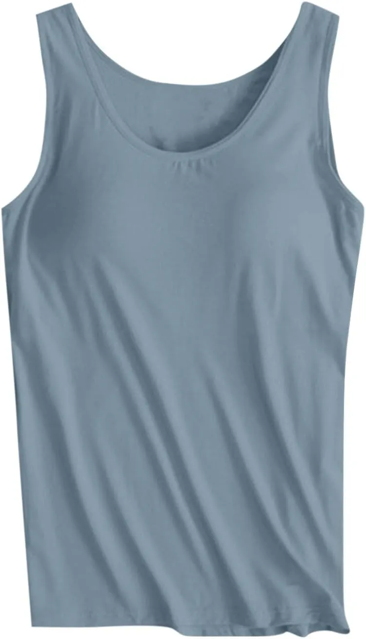 Womens Plus Size Tank Tops with Built in Bra, Padded Camisole Shelf Bra Workout Yoga Shirt Casual Basic Undershirt