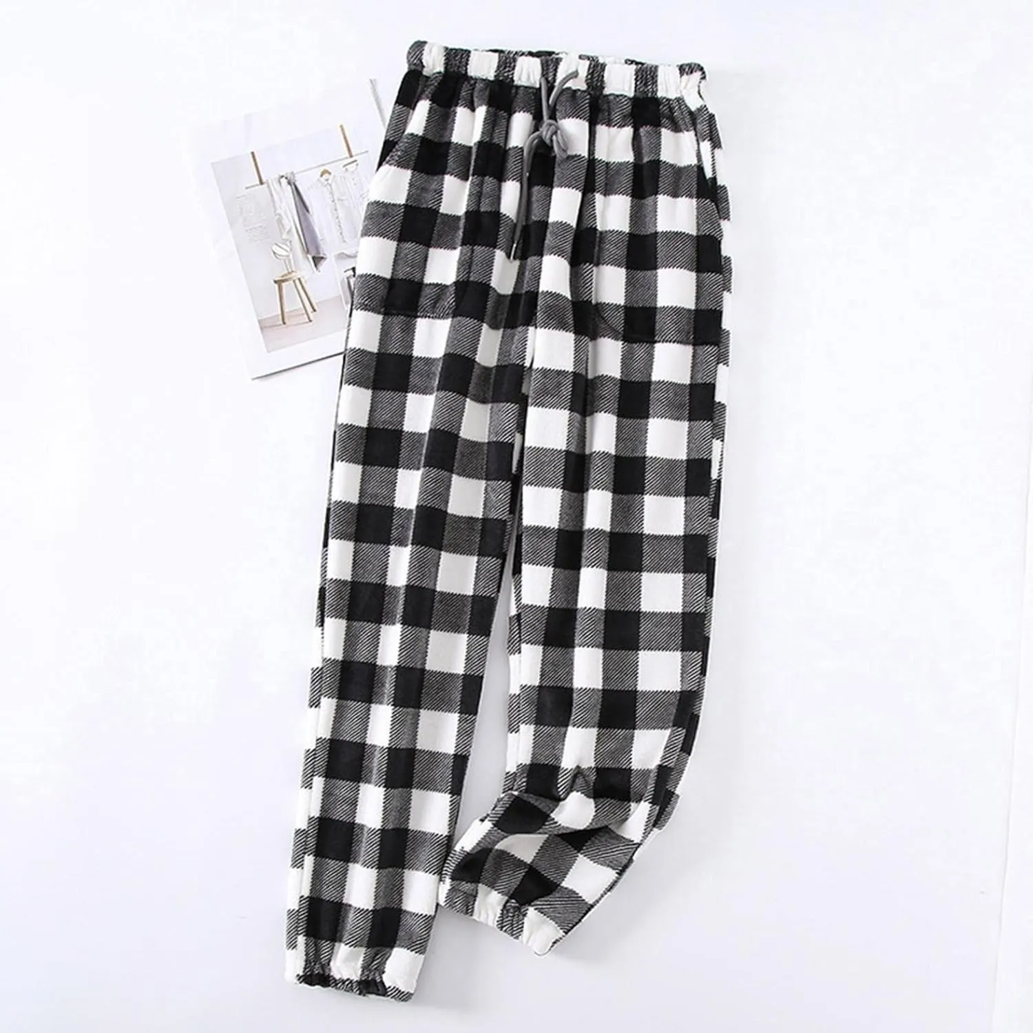 Women's Plush Pajama Pants Soft Sleepwear Silky Fleece Buffalo Plaid Pajama Pants Joggers Lounge Trousers with Pockets