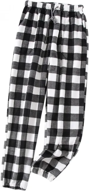 Women's Plush Pajama Pants Soft Sleepwear Silky Fleece Buffalo Plaid Pajama Pants Joggers Lounge Trousers with Pockets