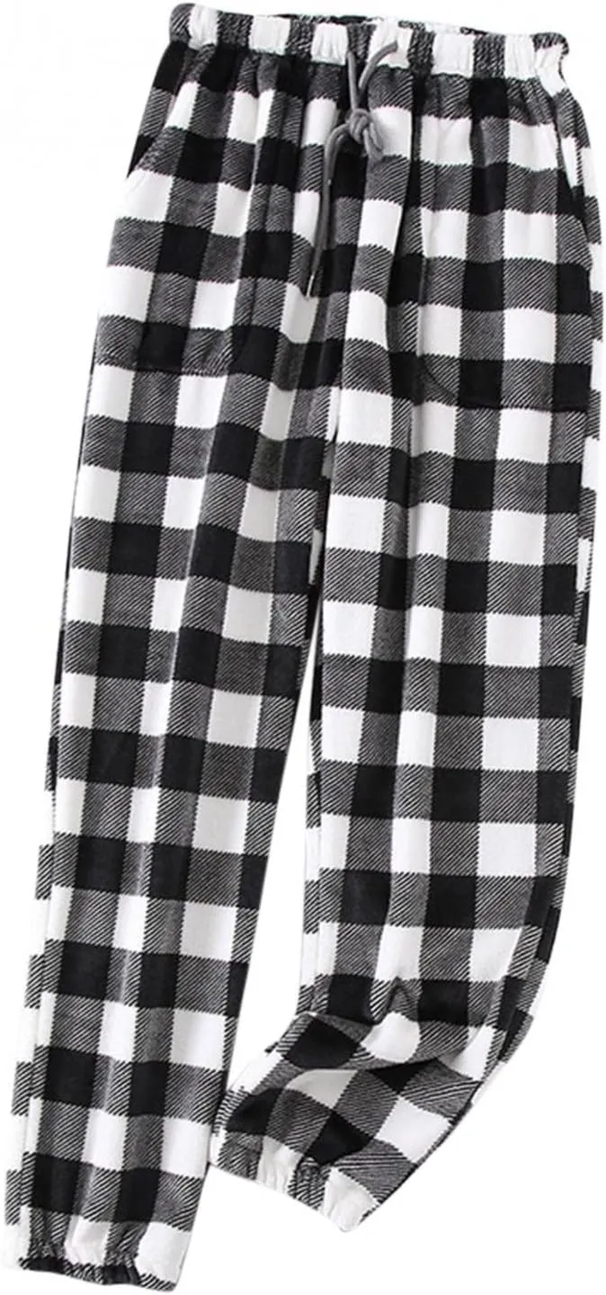 Women's Plush Pajama Pants Soft Sleepwear Silky Fleece Buffalo Plaid Pajama Pants Joggers Lounge Trousers with Pockets