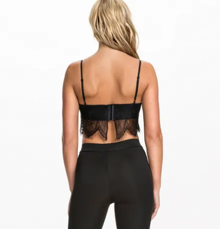 Women's Push Up Deep V Lace Backless Trim Bralette