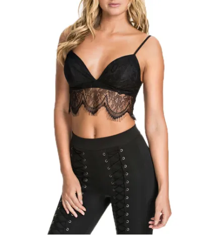 Women's Push Up Deep V Lace Backless Trim Bralette