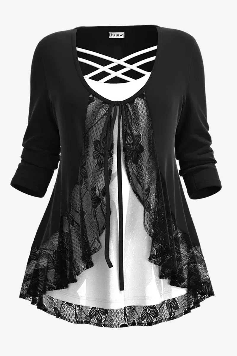 Women's Ruffle Lace 5XL Overlay Tops Fashion Designer T-Shirts (Plus Size)