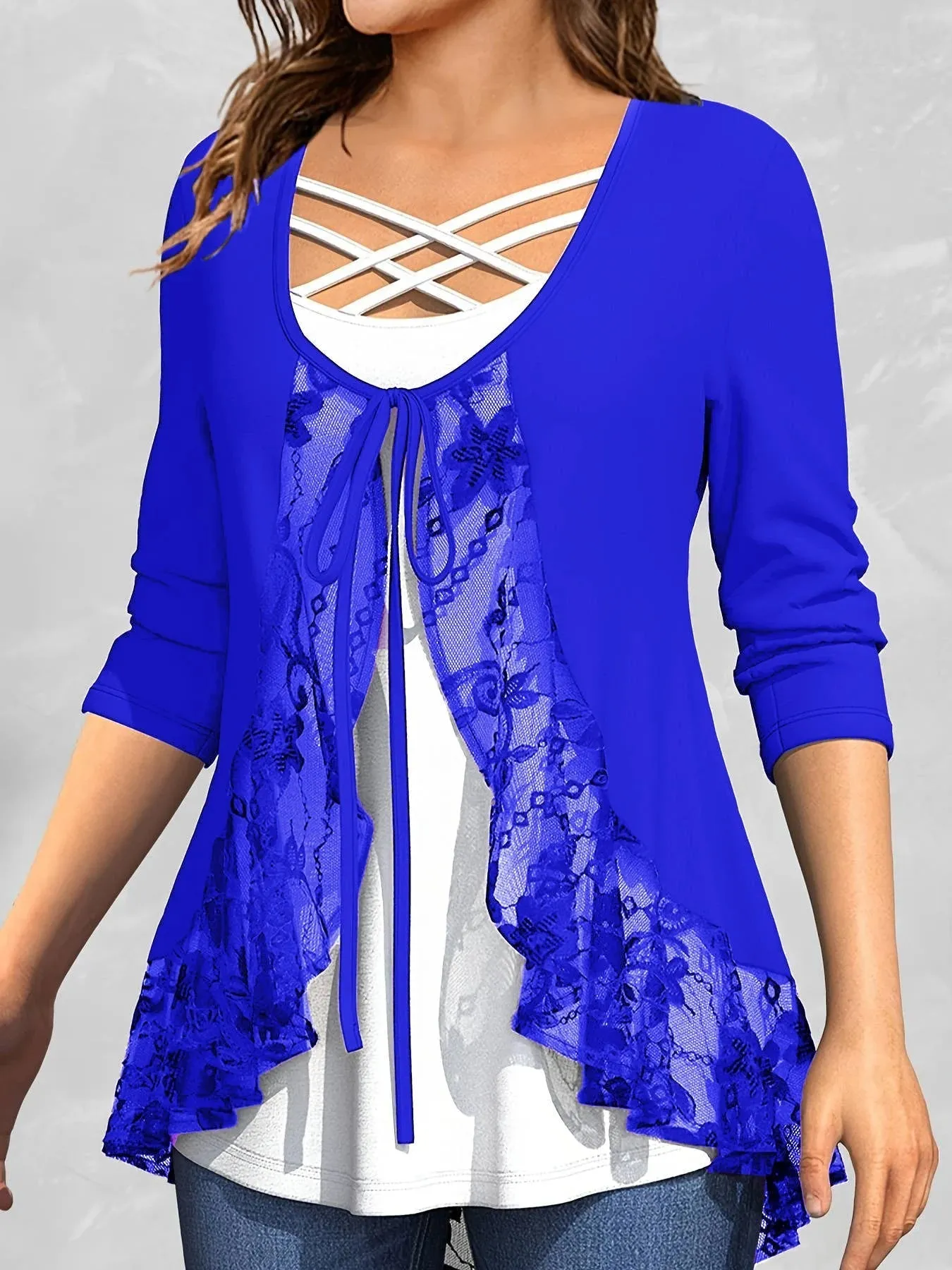 Women's Ruffle Lace 5XL Overlay Tops Fashion Designer T-Shirts (Plus Size)