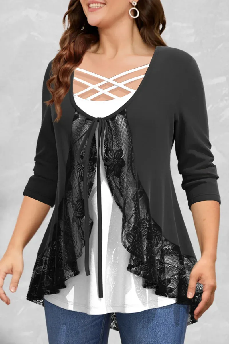 Women's Ruffle Lace 5XL Overlay Tops Fashion Designer T-Shirts (Plus Size)