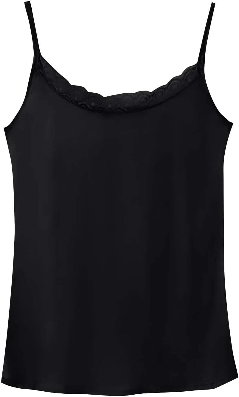 Women's Satin Lace Sexy Tank Tops Adjustable Spaghetti Strap Scoop Neck Camisole Fashion Sleeveless Shirt Plus Size