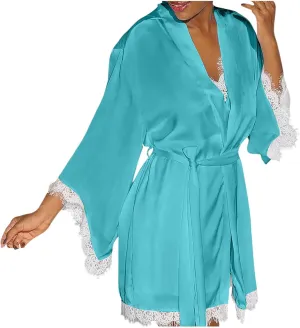 Women's Satin Robe Set Nightgown Dresses with Robes Silk Pajama Set 2 Pieces Lingerie Lace V Neck Cami Sleepwear Sets