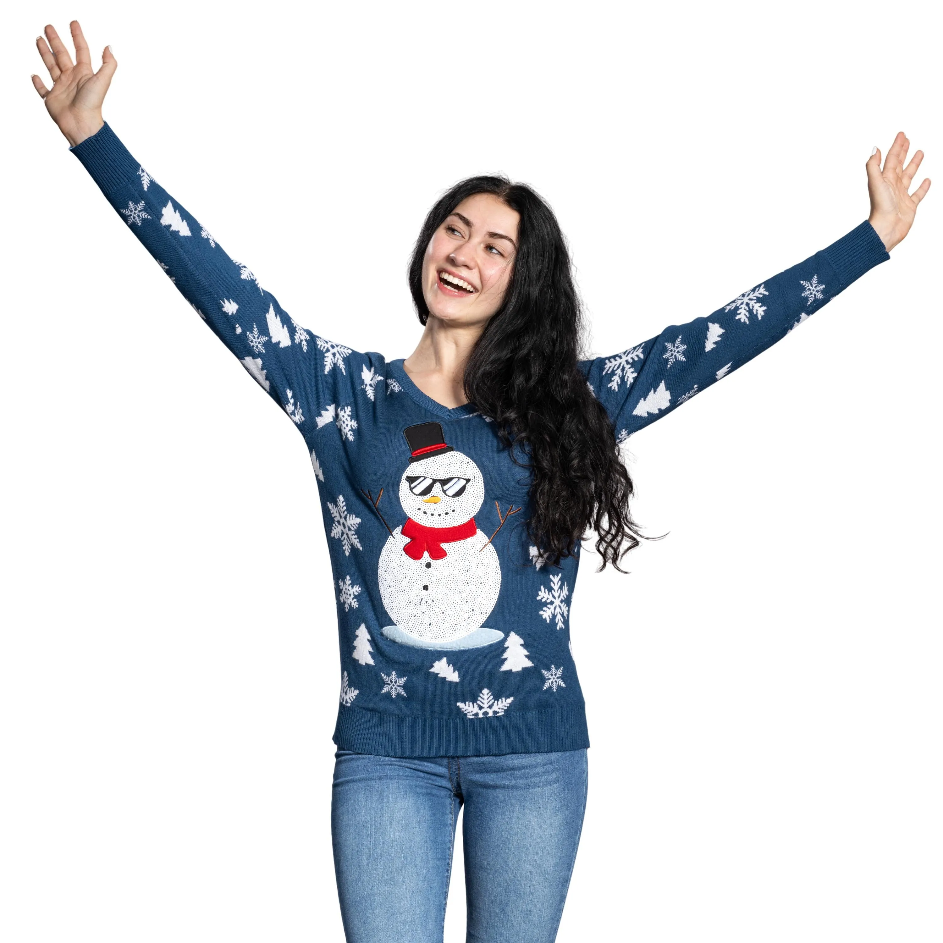 Women's Sequin Snowman Cool Ugly Christmas Sweater