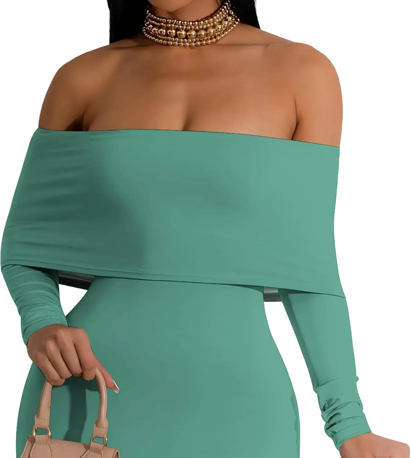Women's Sexy Elegant Long Sleeve Off Shoulder Bodycon Long Evening Formal Dress Cocktail Party Maxi Dress