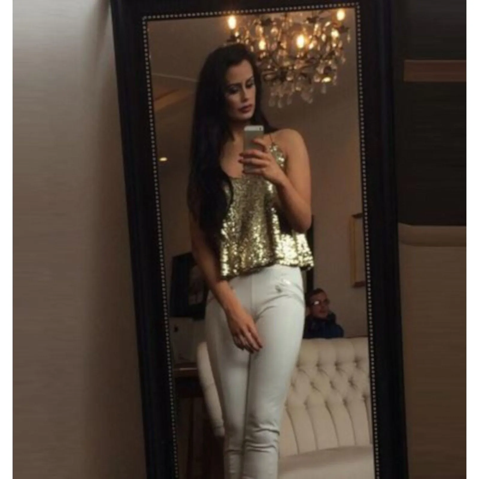 Women's Sexy Gold Sequin Spaghetti Strap Tank Top Camisole