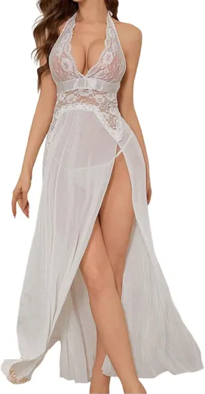 Women's Sexy Lingerie Exotic Lace Naughty Sheer Babydoll Halter Chemise V Neck Teddy Bodysuits Nightgown Nightdress