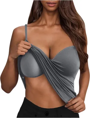 Women's Shelf Bra Camisole Tops Adjustable Spaghetti Strap Cami Tank Basic Cami Undershirt Sleeveless Underwear
